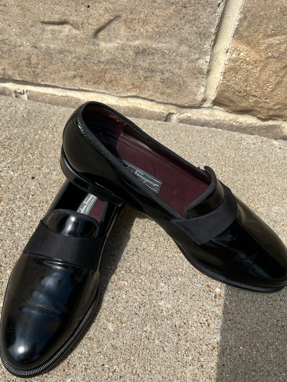 Salvatore Ferragamo Black Patent Leather Slip-On Loafers
